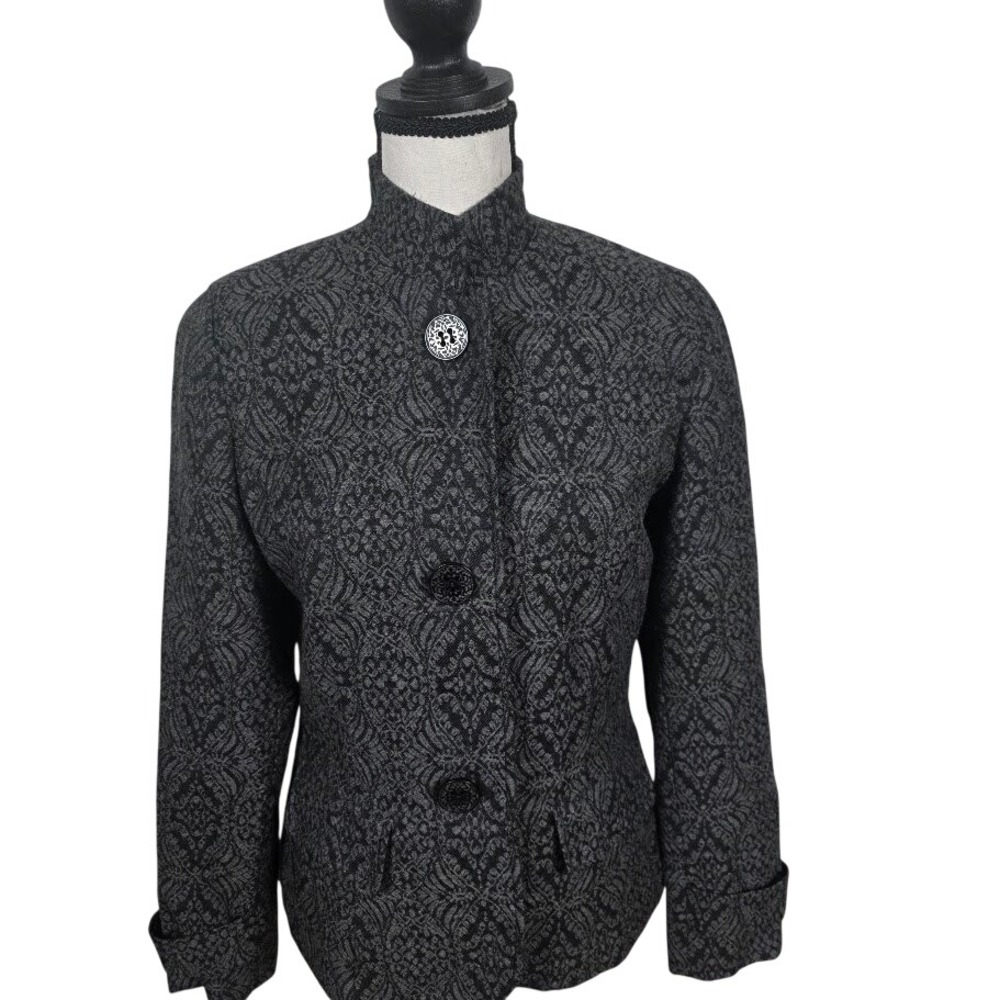 Coldwater Creek‎ Black Gray Jacquard Blazer Jacket Academic Career Sz 8